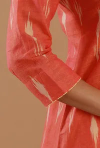 Coral Ikat Straight Cotton Kurta image 6