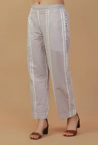 Lavender Striped Printed Cotton Straight Pants image 2
