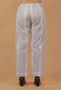 Lavender Striped Printed Cotton Straight Pants image 4
