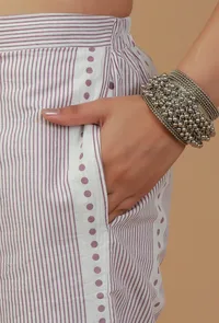 Lavender Striped Printed Cotton Straight Pants image 5