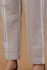 Lavender Striped Printed Cotton Straight Pants image 6