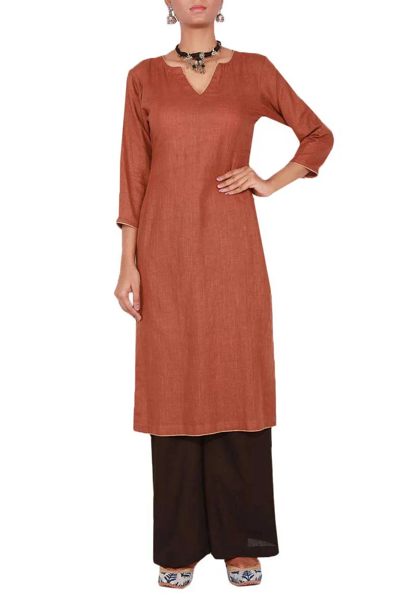 Earthy Brown Kurta in Cotton Linen