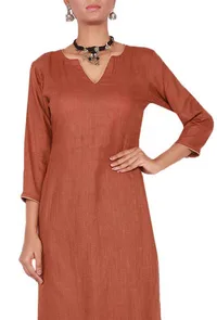 Earthy Brown Kurta in Cotton Linen image 2