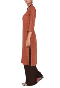 Earthy Brown Kurta in Cotton Linen image 3