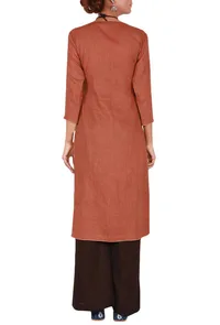 Earthy Brown Kurta in Cotton Linen image 4
