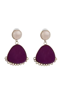 Stylish Fashionable Gold Plated Raisin Cream/Purple Stone Circled/Triangle Shaped Export Quality Earring image 2