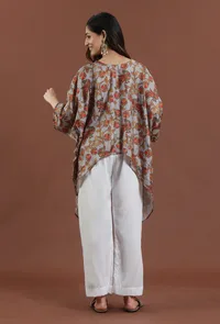 Beige Kalamkari Printed High-Low Top image 4