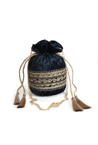 Auster Blue Velvet Tila Embroidery Potli image 2