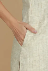 Beige Cotton Khadi Sleeveless Kurta image 6