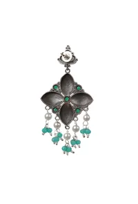 Emerald Kundan Oxidized Drop Earrings image 4