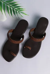Coffee Brown Knotted Cruelty Free Leather Sandals image 1