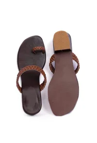Coffee Brown Knotted Cruelty Free Leather Sandals image 3