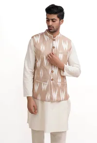 Beige Ikat Nehru Jacket image 2