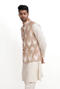 Beige Ikat Nehru Jacket image 3
