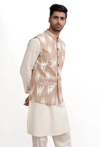 Beige Ikat Nehru Jacket image 4
