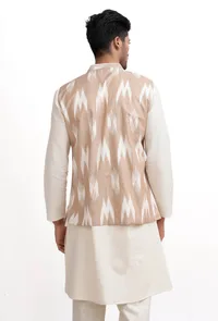 Beige Ikat Nehru Jacket image 5