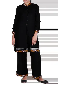 Black Kullu Patti Pure Wool Kurta image 1