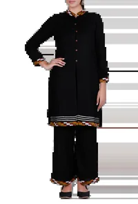 Black Kullu Patti Pure Wool Kurta image 2