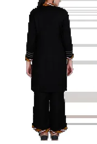 Black Kullu Patti Pure Wool Kurta image 4