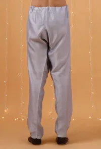 Set Of 3: Ice Blue Chanderi Kurta, Pajama & Overlapped Nehru Jacket image 6