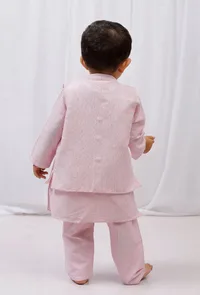 Set of 3: Pink striped Cotton Kurta and Pajama with Pink Striped Nehru Jacket image 3