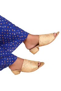 Nude Beige Brocade Block Heels image 1