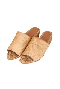 Nude Beige Brocade Block Heels image 2