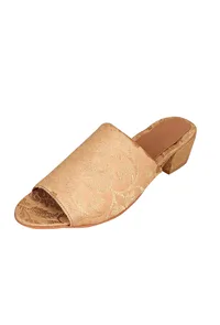 Nude Beige Brocade Block Heels image 3