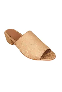 Nude Beige Brocade Block Heels image 4