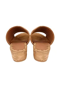 Nude Beige Brocade Block Heels image 5