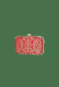 Cherry Red Brocade Box Clutch with Sling (8 X 2 X 4.5) image 3