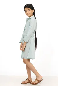 Blue Melange Cotton Tunic Dress With Waist Belt image 3