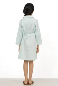 Blue Melange Cotton Tunic Dress With Waist Belt image 4