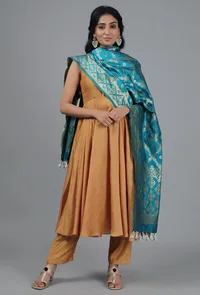 Teal Blue Bandhani Brocade Dupatta image 1