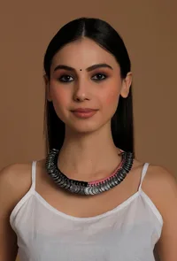 Mahira Duo Black and Pink Tribal Coin Necklace image 1