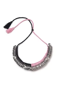 Mahira Duo Black and Pink Tribal Coin Necklace image 2
