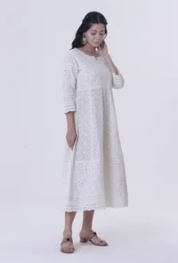 Chikankari White Cotton Kurta image 4