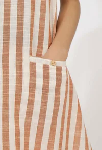 Set of 2: Mustard Stripes Cotton Kurti with Pants image 6