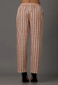 Orange and White Stripes Pure Woven Cotton Pants image 3