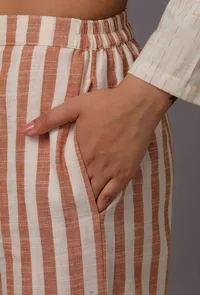 Orange and White Stripes Pure Woven Cotton Pants image 4