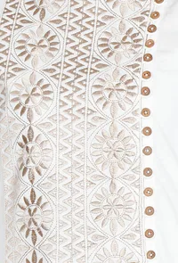 White Cotton Kurta With Beige Floral Kantha Work image 4