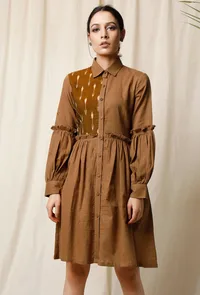 Ikat Cotton Slub Khaki Dress image 2