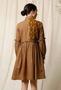 Ikat Cotton Slub Khaki Dress image 3