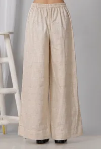 Set of 2: Beige Round Neck Cotton Khadi Kurta With Palazzo image 5