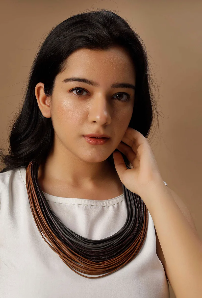 Umber Brown Cruelty Free Leather Layered Necklace