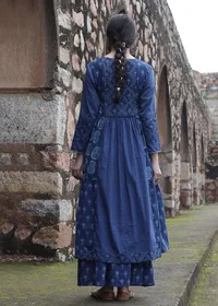 Set Of 2:Luni Indigo Printed Tiered Kurta & Palazzo Pants image 2