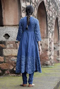 Set Of 2:Churni Indigo Cotton Kalidar Kurta Dress & Churidar image 3