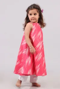 Set of 2: Punch Pink Halter Neck Dress with Cotton Pants image 2