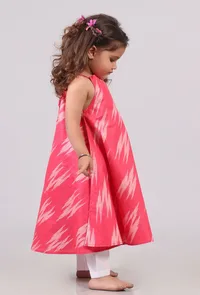 Set of 2: Punch Pink Halter Neck Dress with Cotton Pants image 3