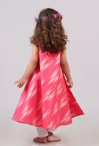 Set of 2: Punch Pink Halter Neck Dress with Cotton Pants image 4